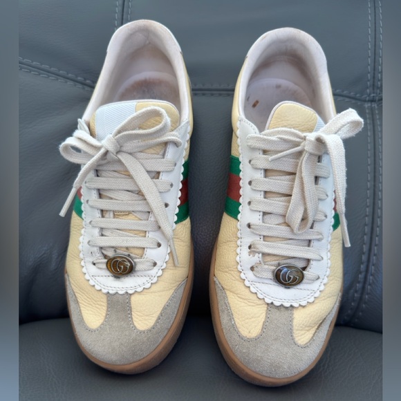 Gucci Leather Web Stripe Sneakers, tennis shoes , athletic wear– Yellow Size 39. - Picture 4 of 13